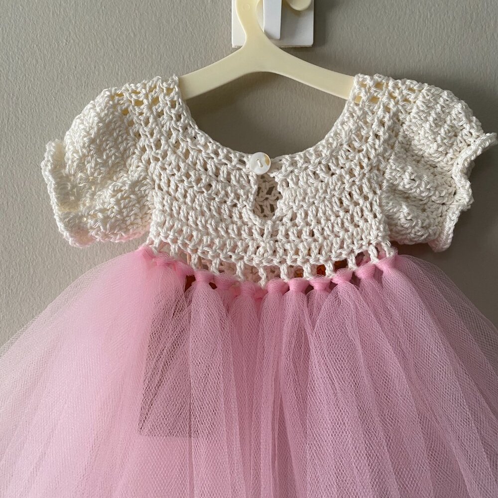 Handmade Cotton Crochet White Orange Light Pink Tulle Doll Teddy Bear Tutu Dress - Picture 8 of 12